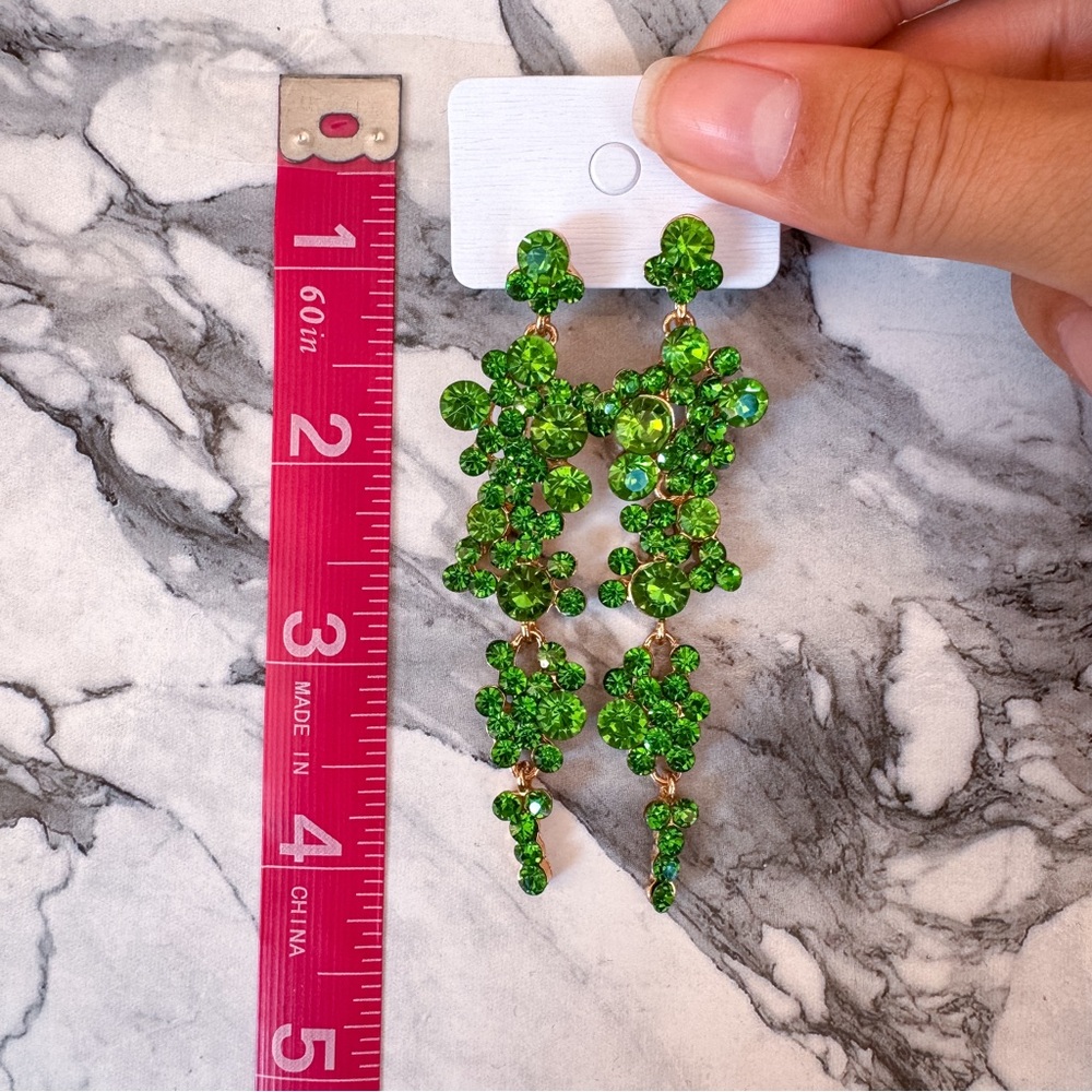Green Rhinestone Earrings - Picture 2 of 2